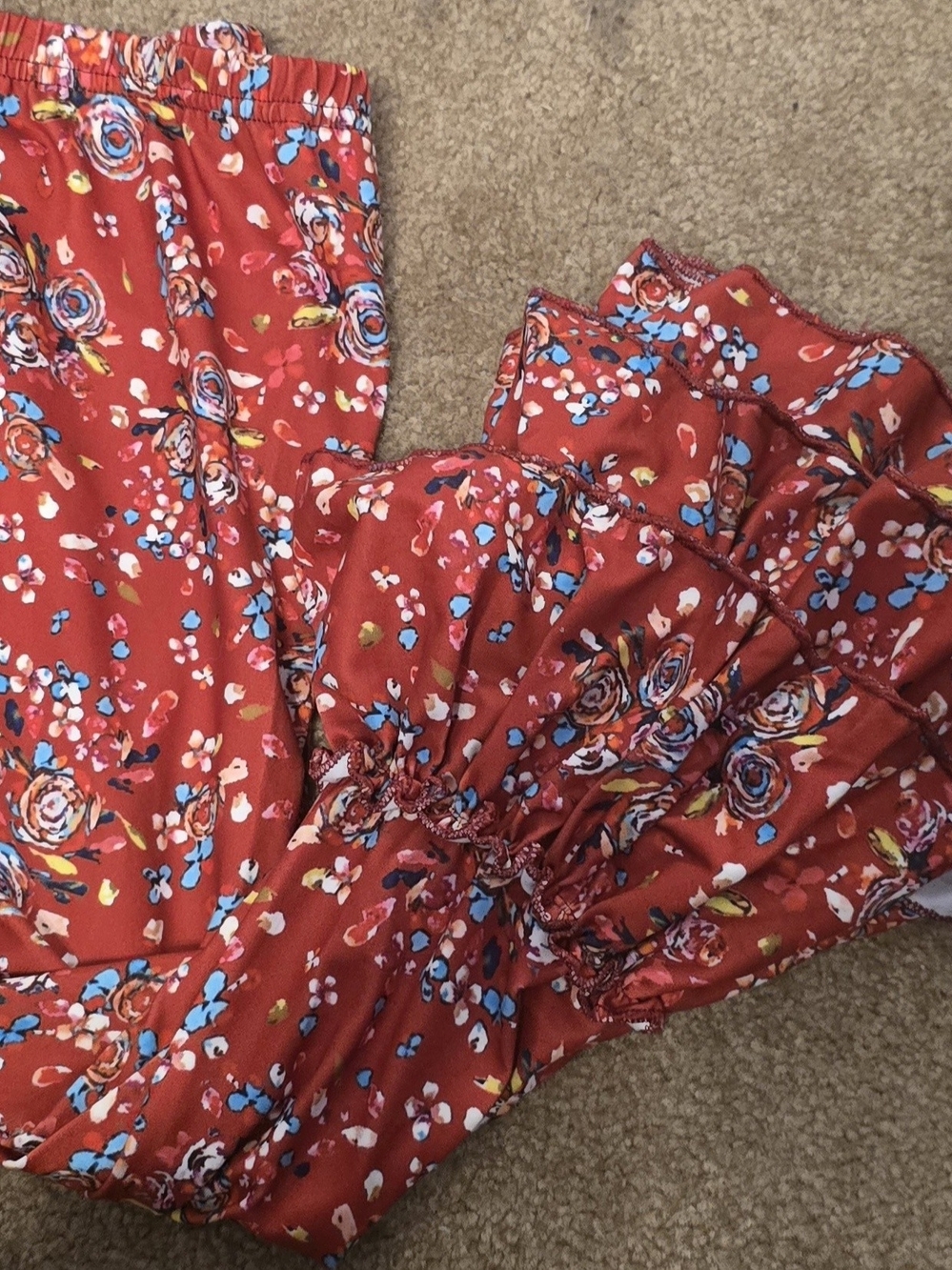 Kids Red Floral Ruffle Leggings